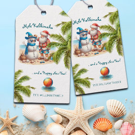 Santa and Snowman Mele Kalikimaka Christmas Presentetikett
