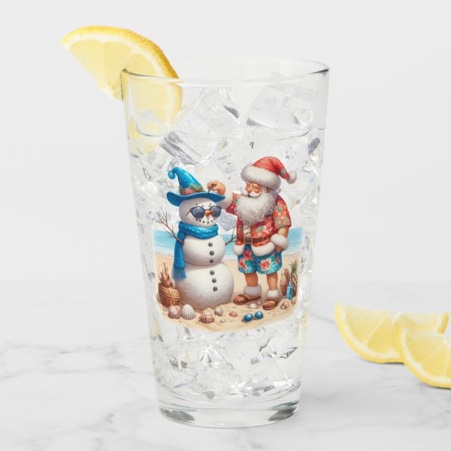 Santa and Snowman Tropical Island Christmas Glaskopp (Framsida Ice)