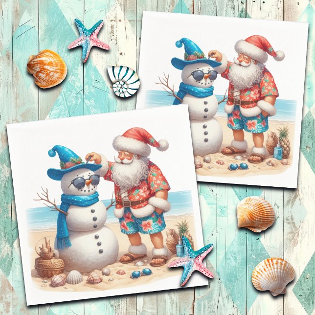 Santa and Snowman Tropical Island Christmas Pappersservett (Skapare uppladdad)