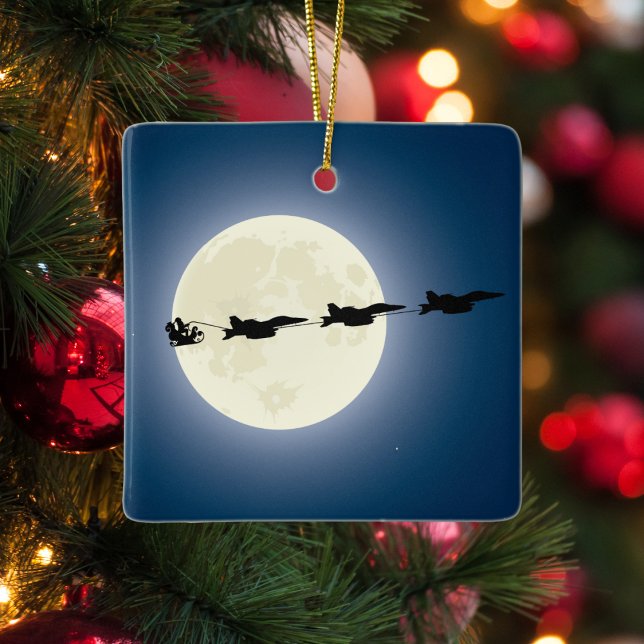 Santa and Toppen Hornets F/A-18 Jet jul Julgransprydnad Keramik (Skapare uppladdad)