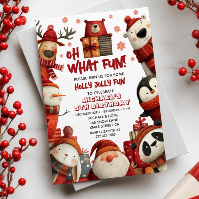 Santa Animals Festive Julafton Kids' Födelsedagsfe Inbjudningar (Skapare uppladdad)