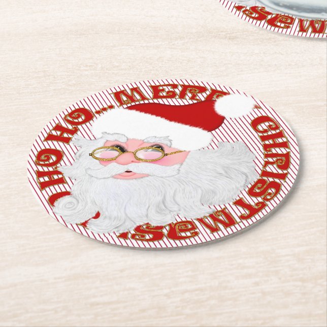 Santa Ansikte Circle Red Rand-ROUND PARTY UNDERLÄG Underlägg Papper Rund (Vinklad)