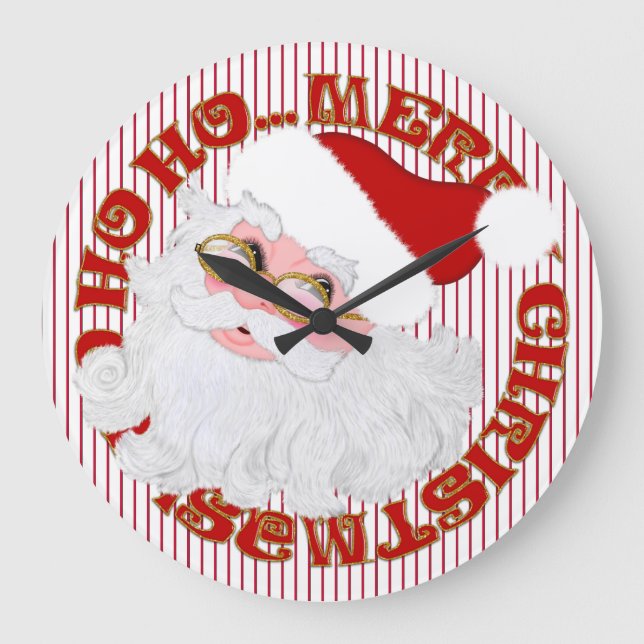Santa Ansikte Circle, Red Rand-ROUND WALL CLOCK Stor Klocka (Framsida)