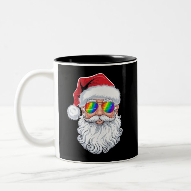 Santa Ansikte Gay Sunglasses jul Julafton HBT TQ Två-Tonad Mugg (Vänster)