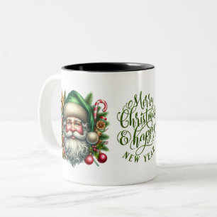 Santa Ansikte God jul och Gott nytt år Två-Tonad Mugg