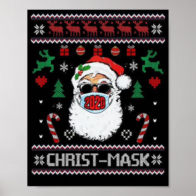 Santa Ansikte Mask Ugly jul Sweater 2020-familjen Poster (Framsidan)