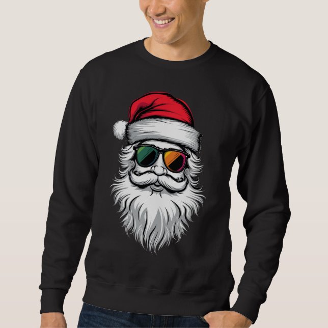 Santa Ansikte Retro Sunglasses jul Julafton Helgda Lång Ärmad Tröja (Framsida)