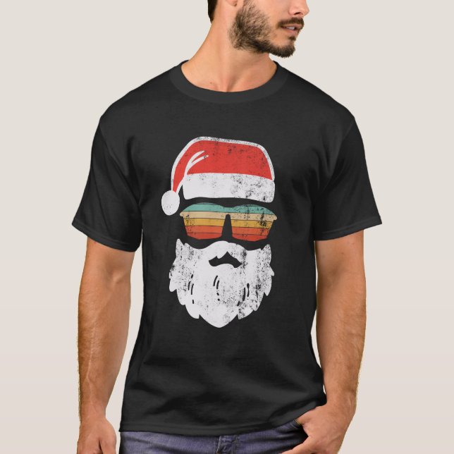 Santa Ansikte Retro Sunglasses jul Julafton T Shirt (Framsida)