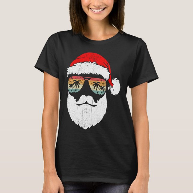 Santa Ansikte Retro Sungles Hawaiian Julafton T T Shirt (Framsida)