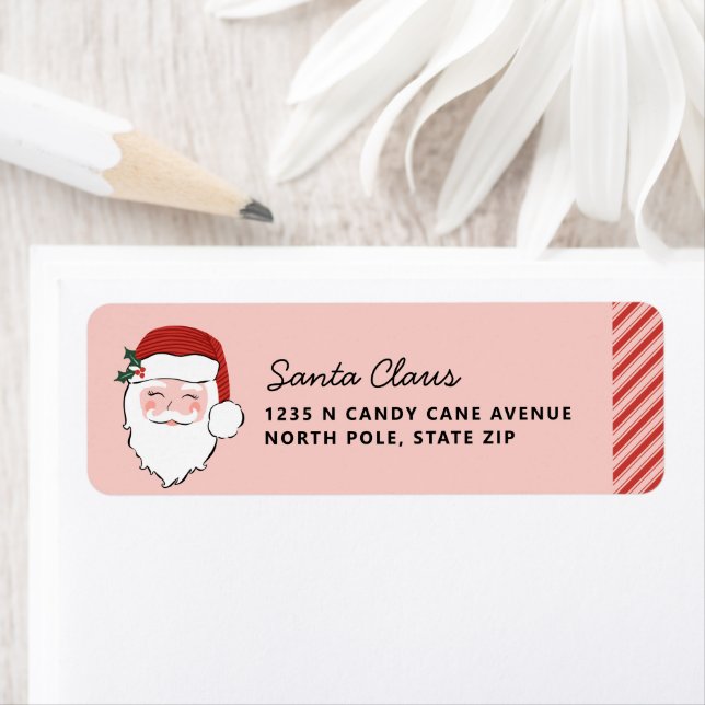 Santa Ansikte | Rosa och Röda Returadress Etikett (Insitu)