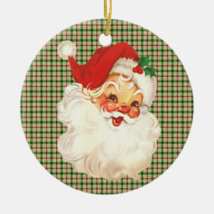 Santa ansikte vintage julgransprydnad keramik
