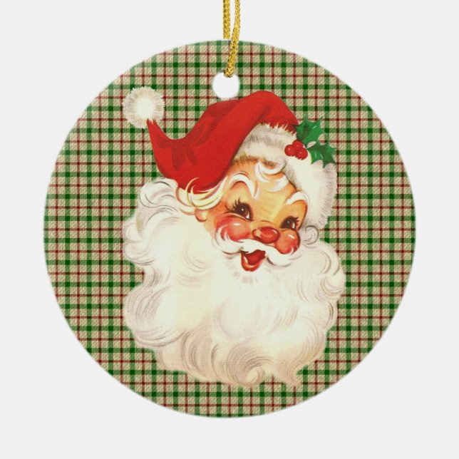 Santa ansikte vintage julgransprydnad keramik (Framsidan)
