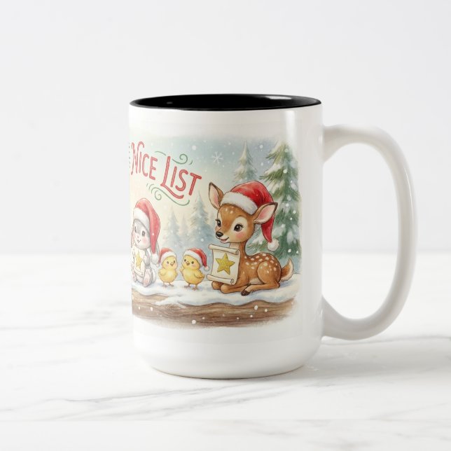 Santa Approved! Holiday Mug with Bunnies & Deer –  Två-Tonad Mugg (Höger)