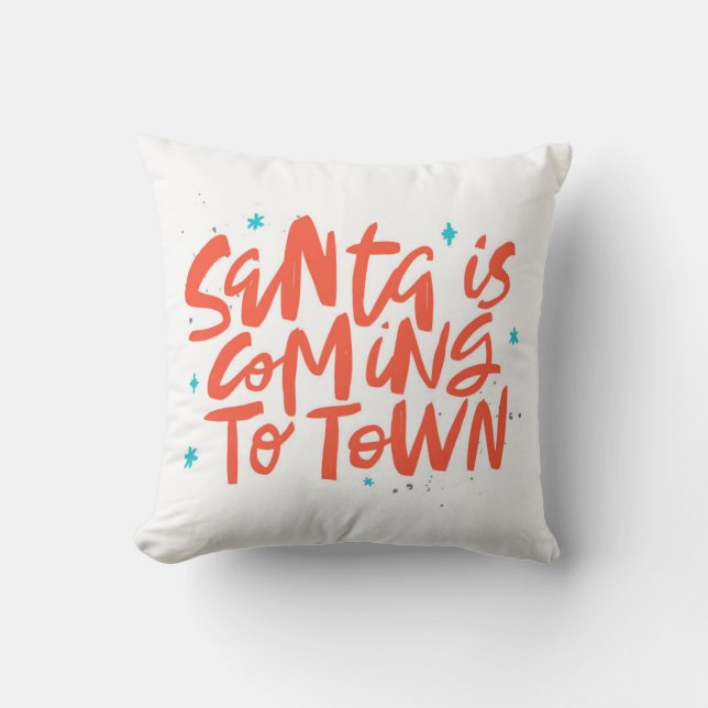 Santa är på väg till Town Helgdag Design Kudde (Framsida)