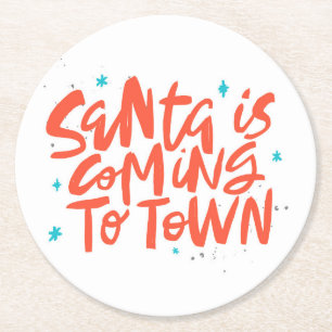 Santa är på väg till Town Helgdag Design Underlägg Papper Rund