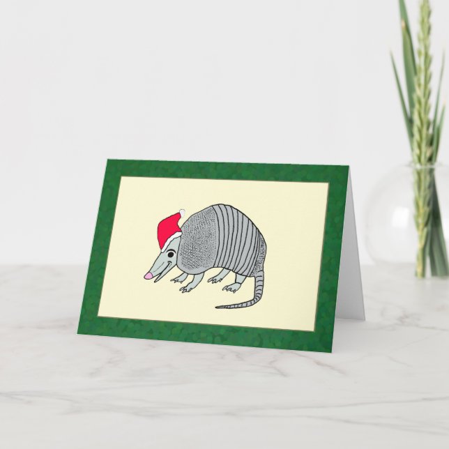 Santa Armadillo jul (grönt gräns) Helgkort (Framsida)