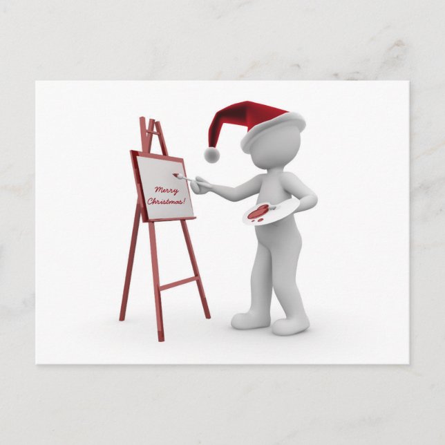 Santa Artist Red White God jul Easel Paint Helg Vykort (Framsida)