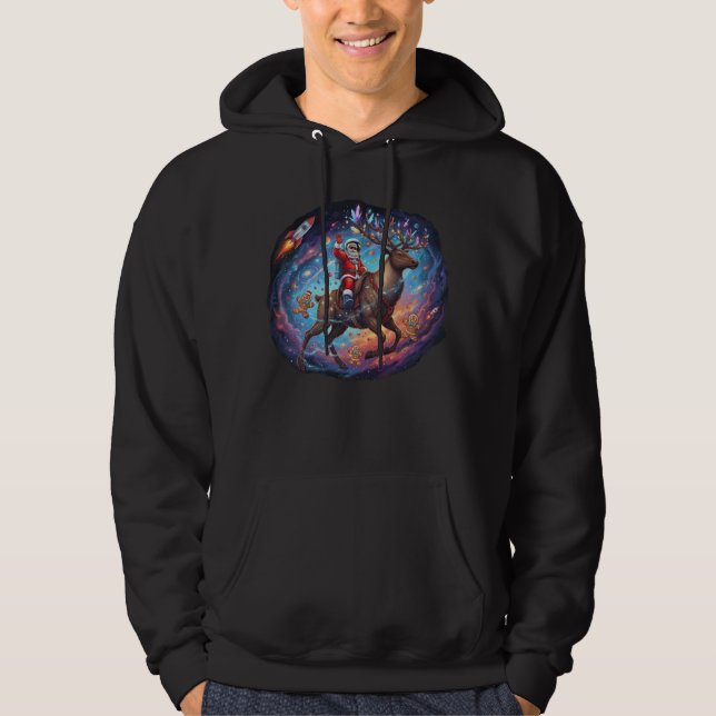 Santa Astronaut Riding Flying Reindeer Space Chris Hoodie (Framsida)