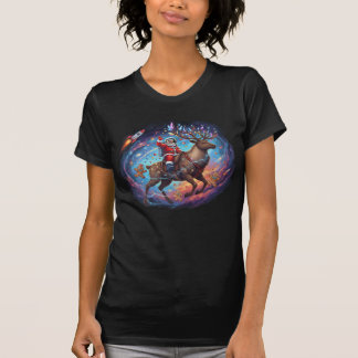 Santa Astronaut Ridning Flygande Renar Rymden Chri T Shirt