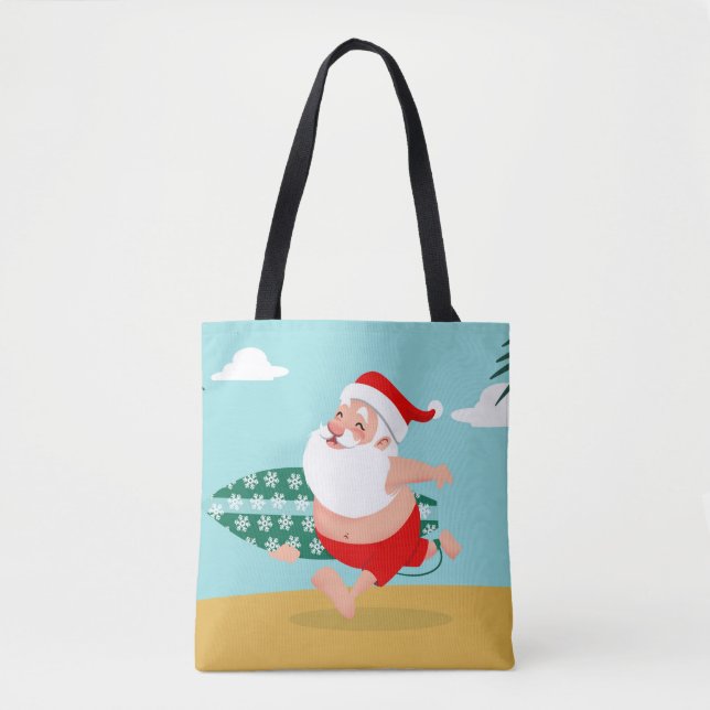 Santa at beach cartoon tygkasse (Framsida)