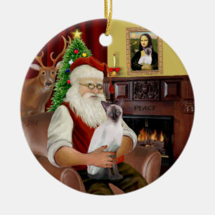 Santa at Home - Chocolate Point Siamese Julgransprydnad Keramik