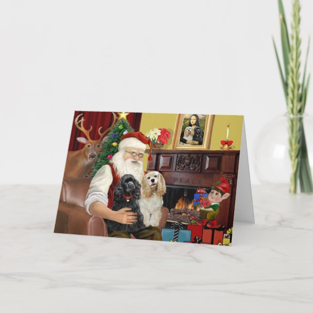 Santa At Home - Cocker Spain (två) Helgkort (Framsida)