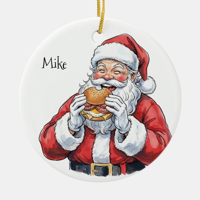 Santa äter Pork Roll Keramisk Juldekoration (Framsidan)