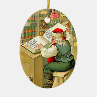 Santa att kontrollera som är hans, listar julgransprydnad keramik