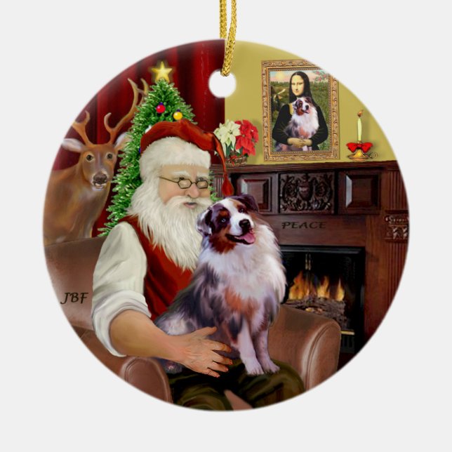 Santa - Aussie Shepherd 1 Julgransprydnad Keramik (Framsidan)