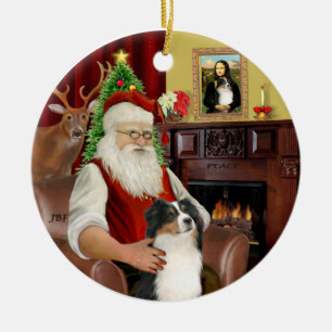 Santa-Aussie Shepherd (Tri 2) Julgransprydnad Keramik