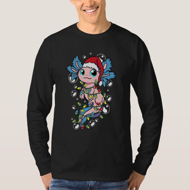 Santa Axolotl Christmas Tree Lights Xmas Axolotl T Shirt (Framsida)
