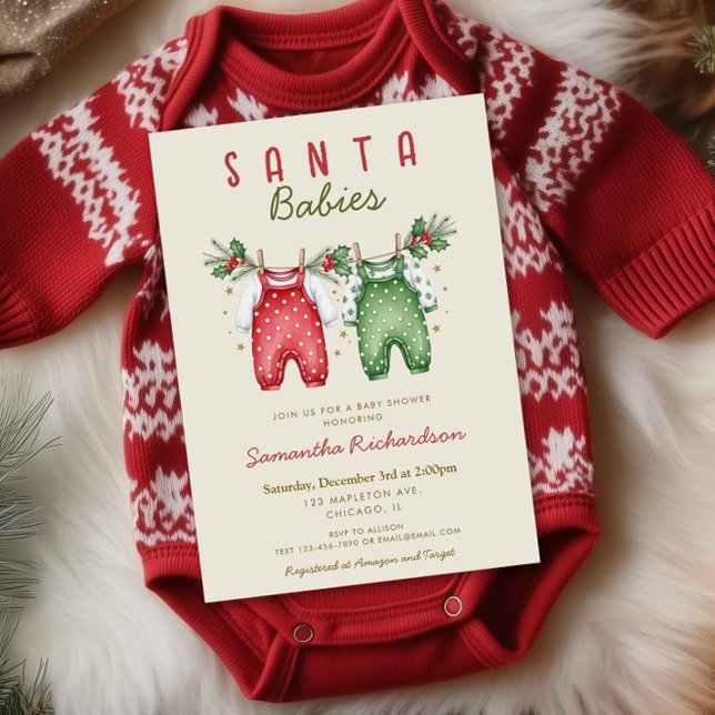 Santa Babies Christmas Twins baby shower Inbjudningar (Skapare uppladdad)