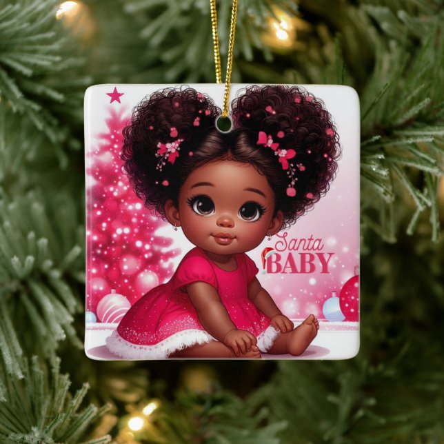 Santa Baby Afro Puff Infant Girl jul jul Julgransprydnad Keramik (Träd)
