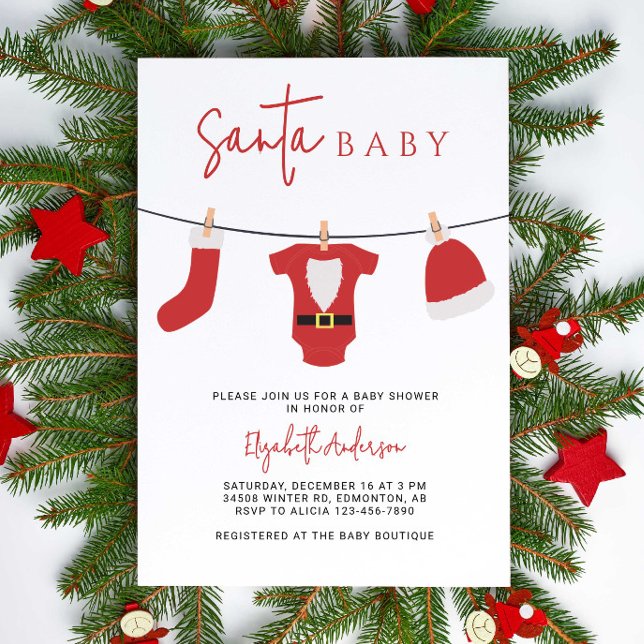 Santa Baby Baby Shower jul Clothesline Inbjudningar (Skapare uppladdad)