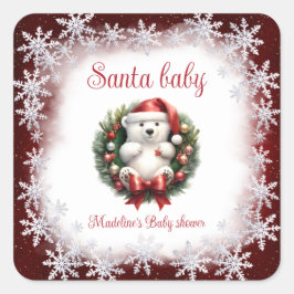 Santa Baby Bear jul-julklappen Baby Shower Sticker Fyrkantigt Klistermärke