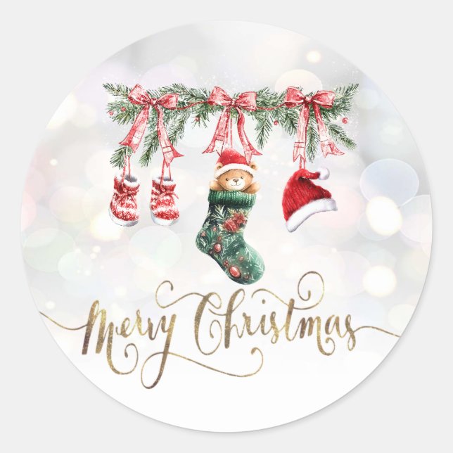 Santa Baby Bear-julklappen Runt Klistermärke (Framsida)