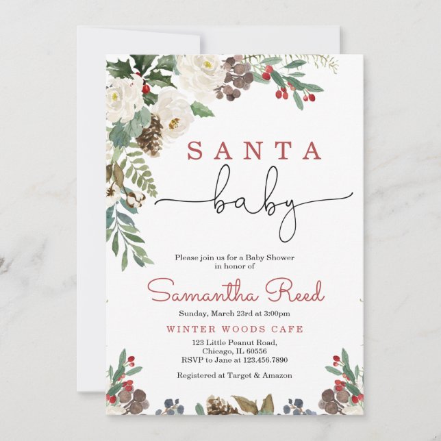 Santa Baby Bebisdopp Inbjudan  (Framsida)