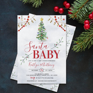 "Santa Baby" Bebisdusch för vattenfärg Julgran Inbjudningar