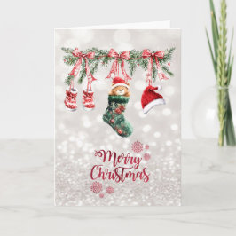 Santa Baby Björn Jul Klädstreck Bokeh Helgkort