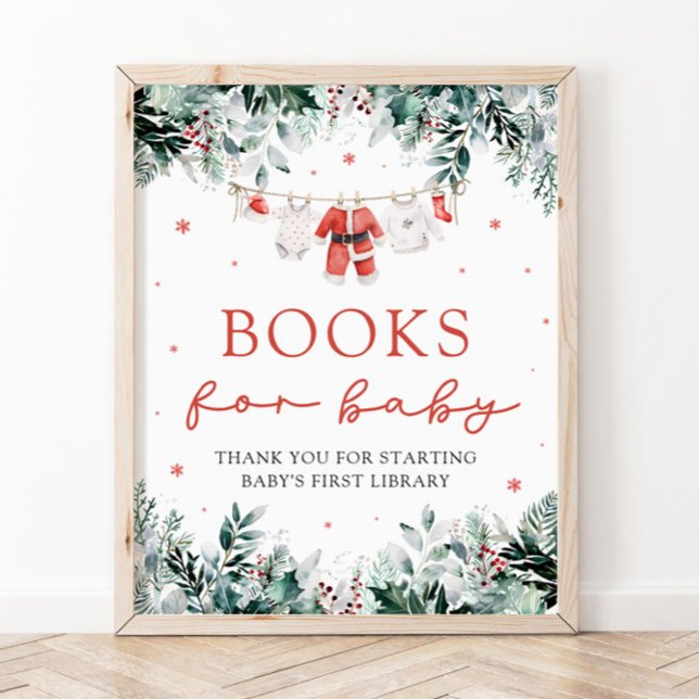 Santa Baby, Bokar för julklapp till Baby Poster (Watercolor Red Santa Gender Neutral Books for Baby Baby Shower Sign)