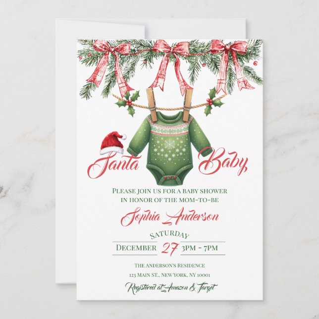 Santa Baby Christmas Baby Shower Inbjudningar (Framsida)