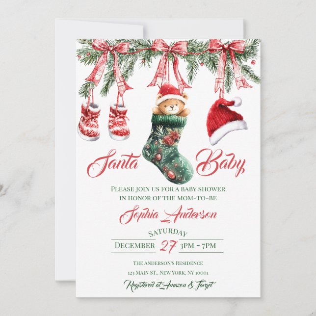 Santa Baby Christmas Baby Shower Inbjudningar (Framsida)