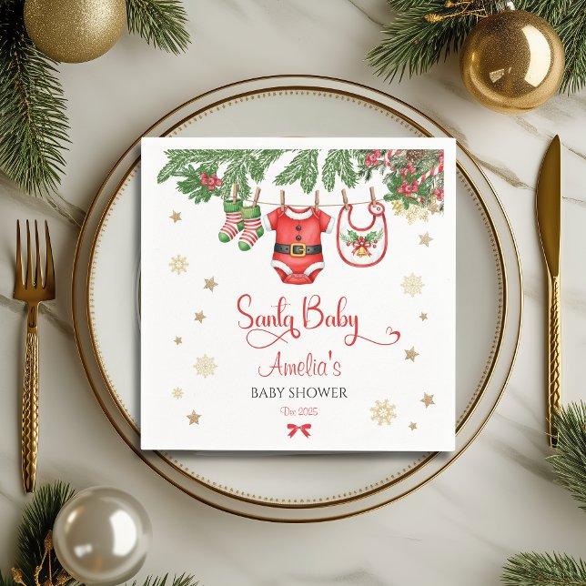 Santa Baby Christmas Baby Shower Napkins Festive Pappersservett (Skapare uppladdad)
