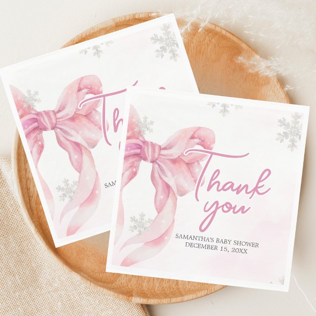 Santa Baby Christmas Baby Shower  Pappersservett (Pink Coquette Winter Baby Shower Napkin)