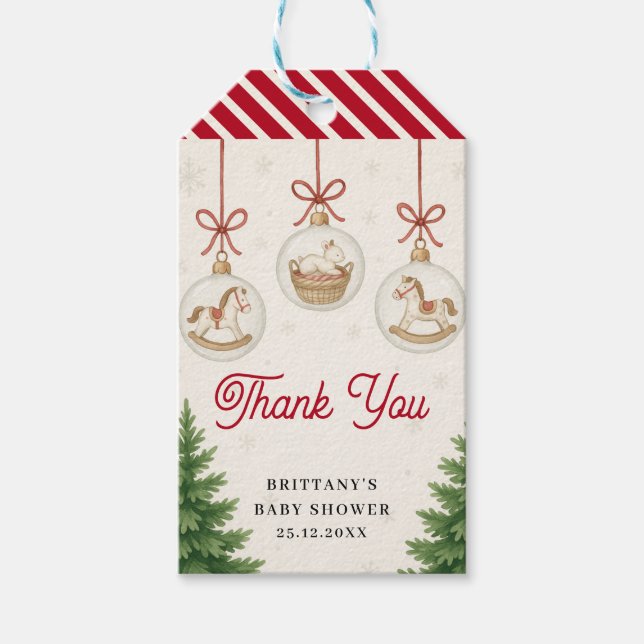 Santa Baby Christmas Baubles Baby Shower  Presentetikett (Framsidan)