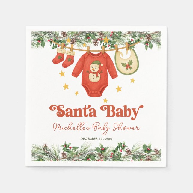 Santa Baby Christmas Clothesline Baby Shower Pappersservett (Framsidan)