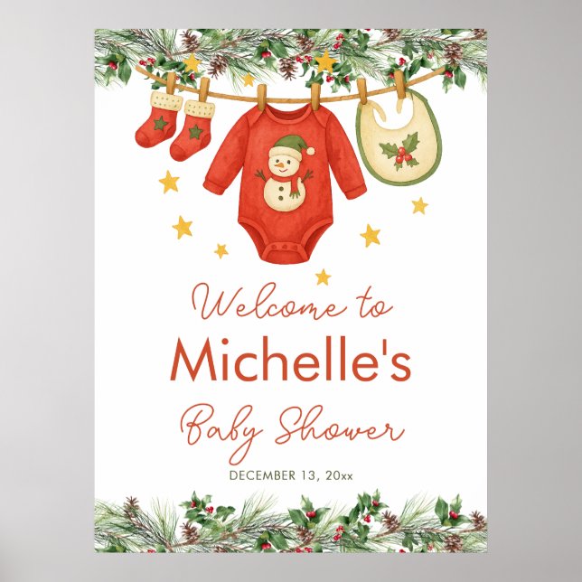 Santa Baby Christmas Clothesline Baby Shower Poster (Framsidan)
