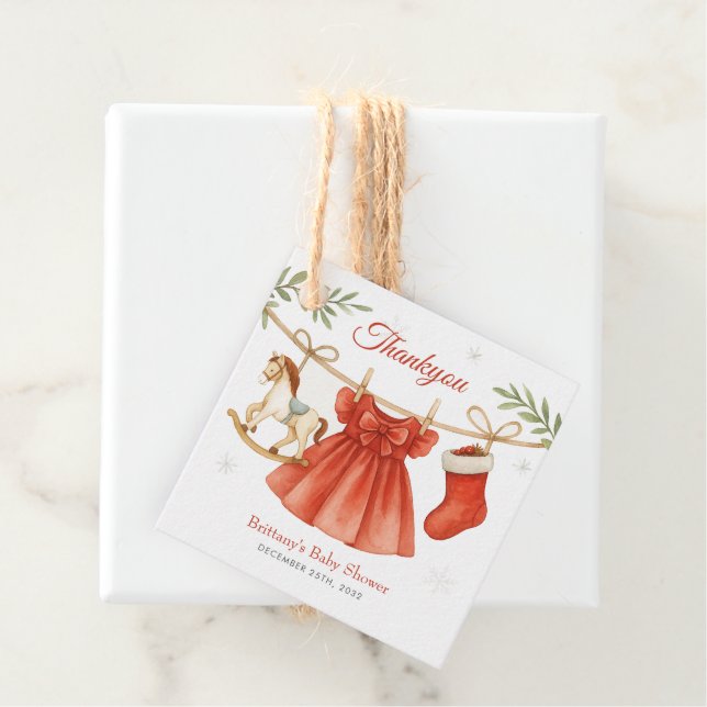Santa Baby Christmas Clothesline Girl Baby Shower  Gåvor Etiketter (På plats)