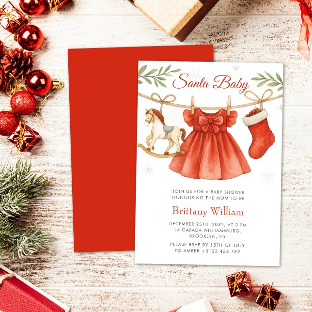 Santa Baby Christmas Clothesline Girl Baby Shower  Inbjudningar (Skapare uppladdad)