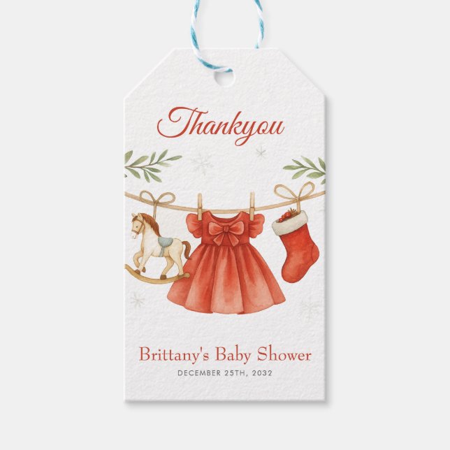 Santa Baby Christmas Clothesline Girl Baby Shower  Presentetikett (Framsidan)